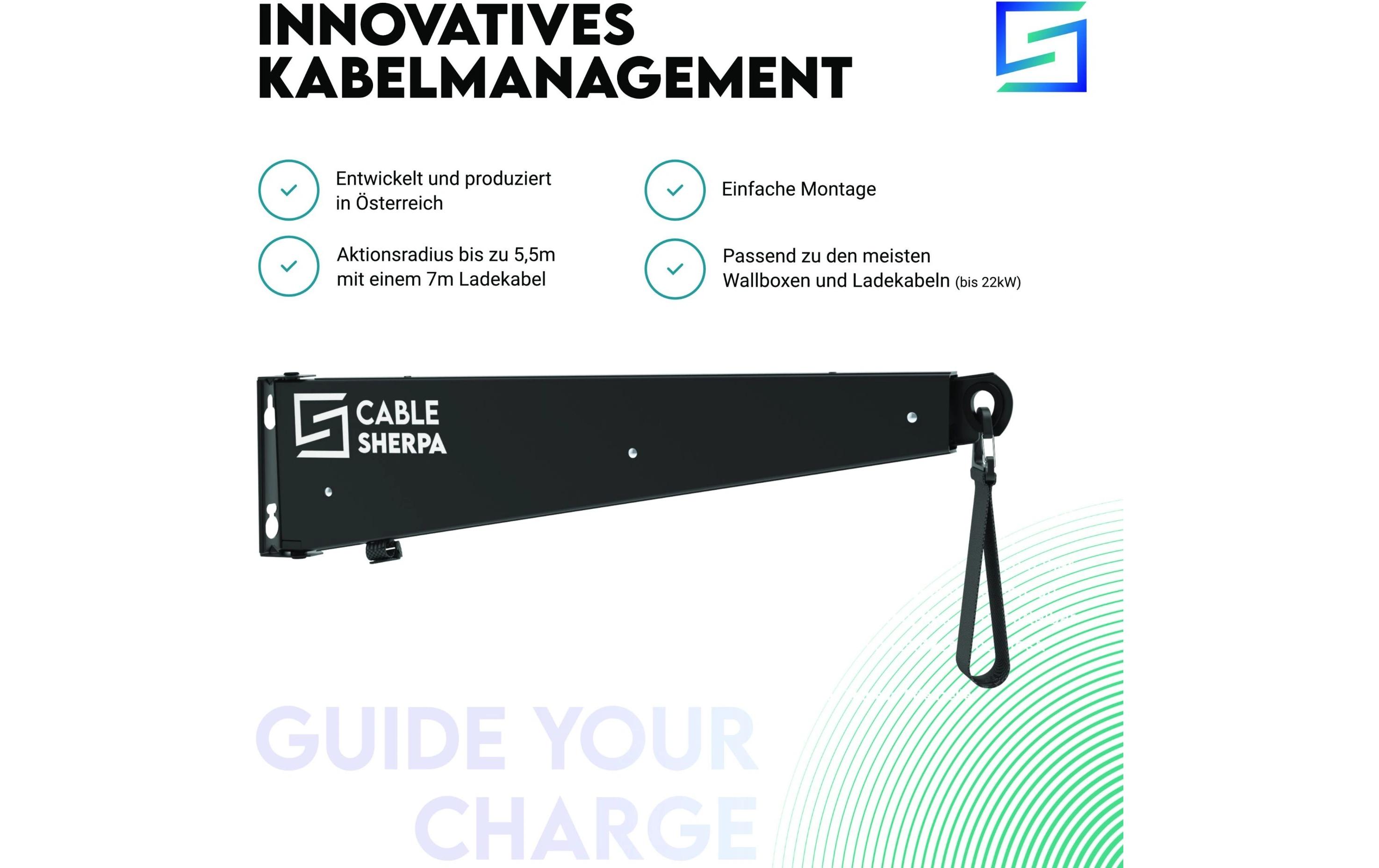 Kabelhalter Cable-Sherpa, Schwarz<br>Ausziehbares Kabelmanagementsystem für E-Ladekabel