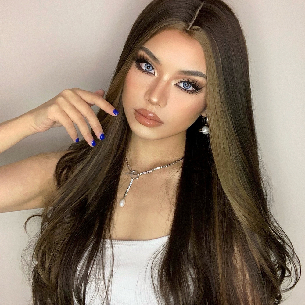 (70cm) Lange Kunsthaar Perücke Synthetic Wig Perücke mit verstellbarer Kappe - Braun