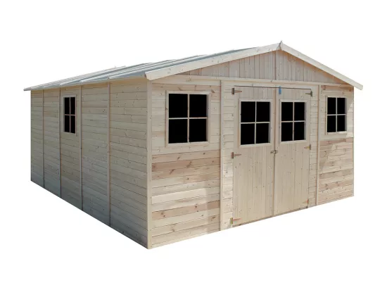 Abri de jardin en bois AVEC LES PLANCHERS IMPRÉGNÉ -H246x418x522 cm/20 m²- TIMBELA M333 +M333G