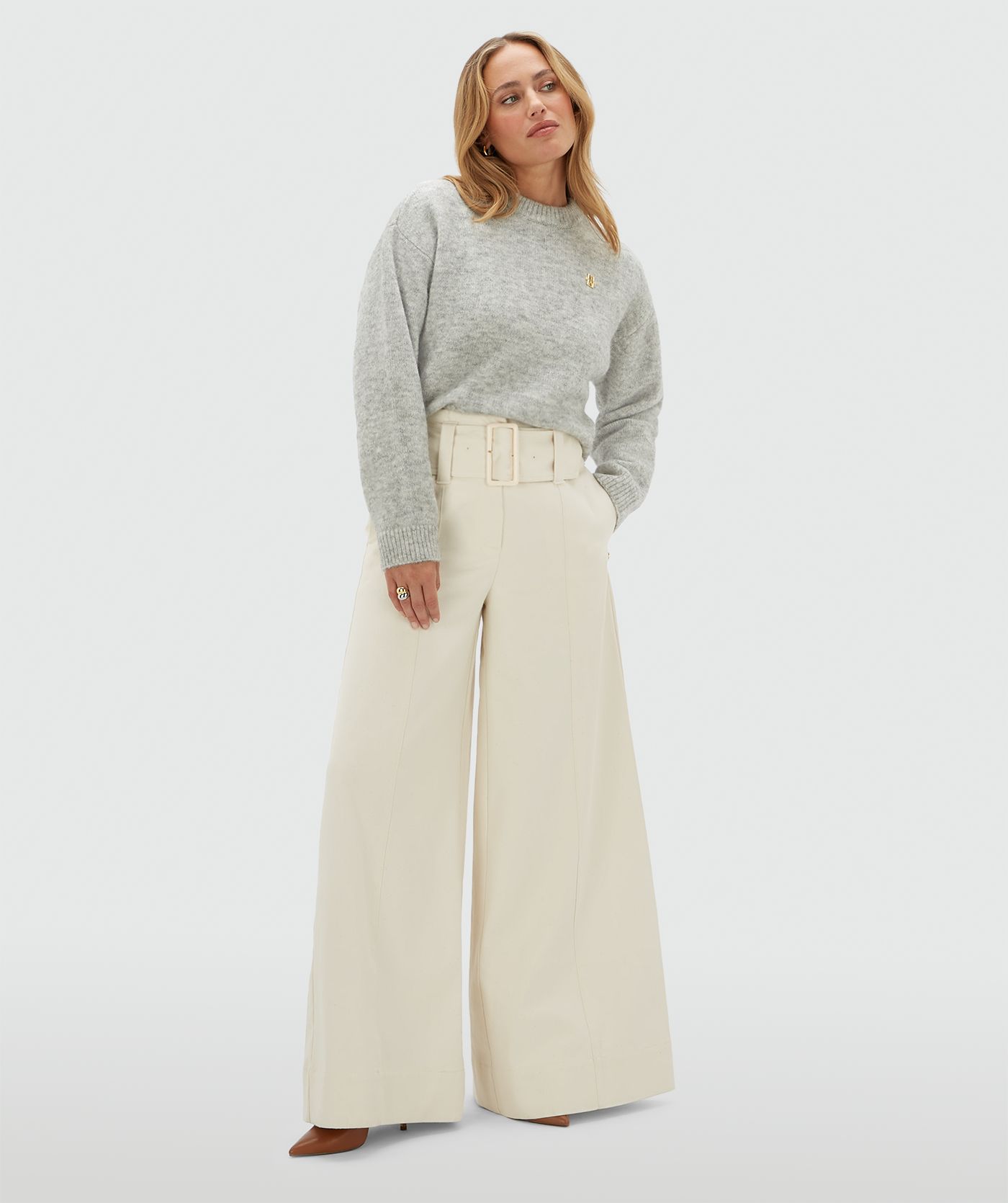 JV-IZE oversized sweater met logo - grey melange