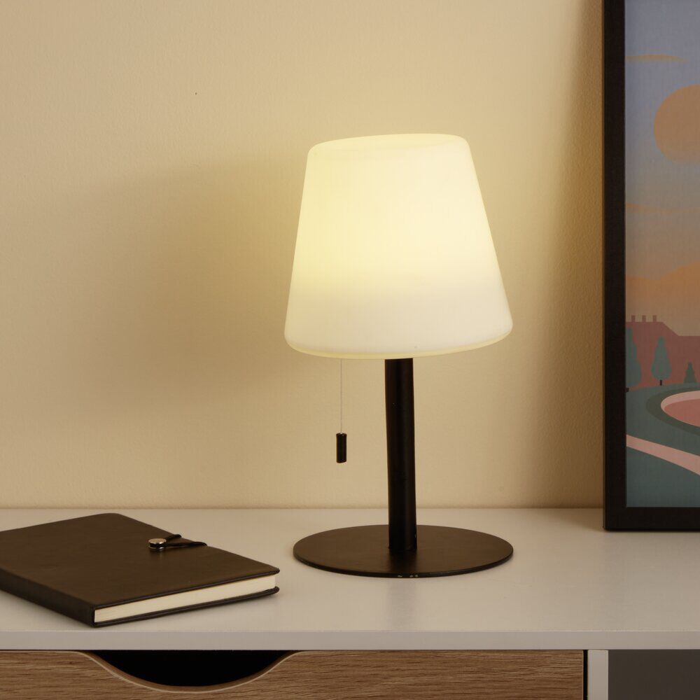 Lampe LED à tirette en polypropylène noir et blanc Ø15,5cm