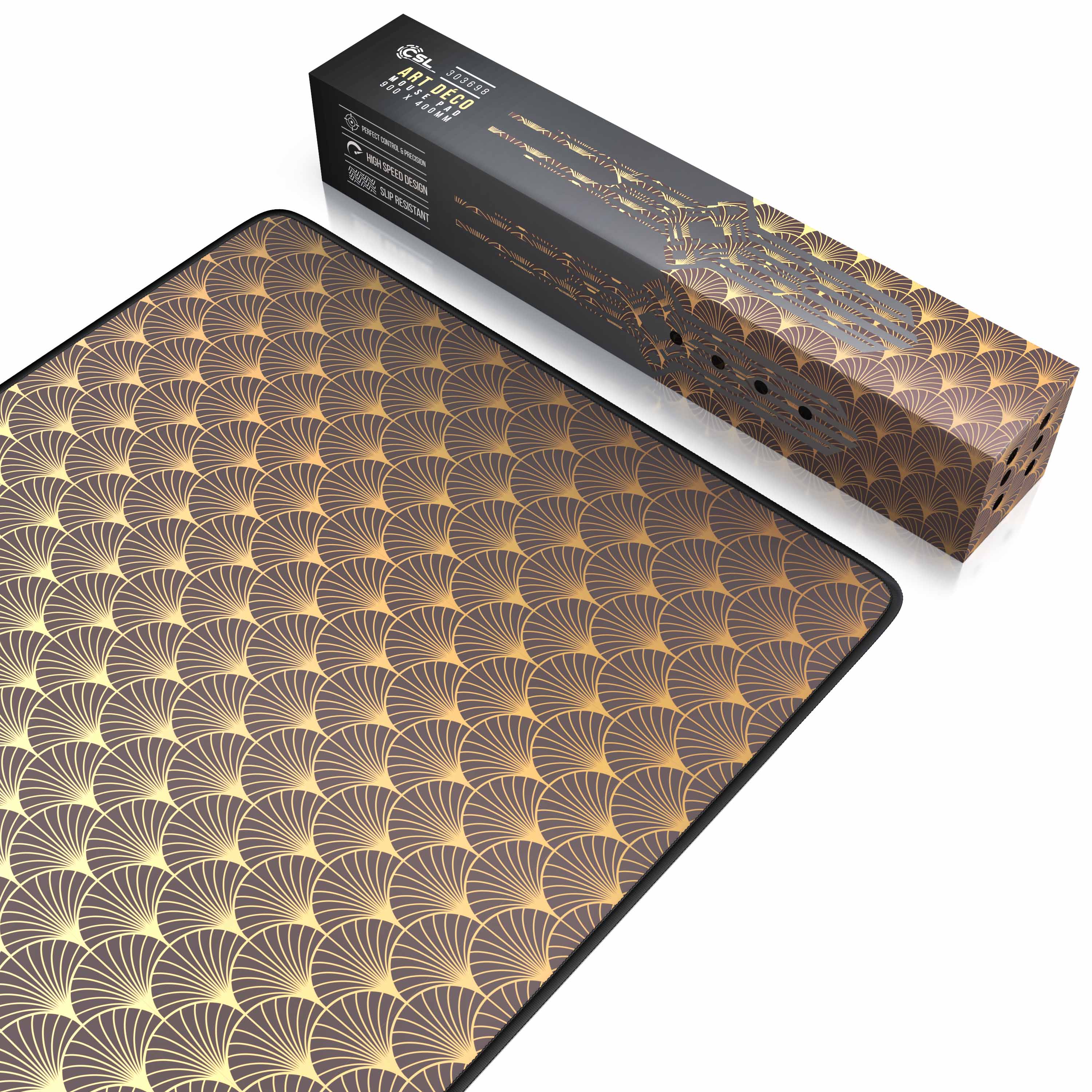 CSL Gaming Mauspad, XXL Schreibtischunterlage 900 x 400mm mit gewebter Microfastertextur, Art Deco