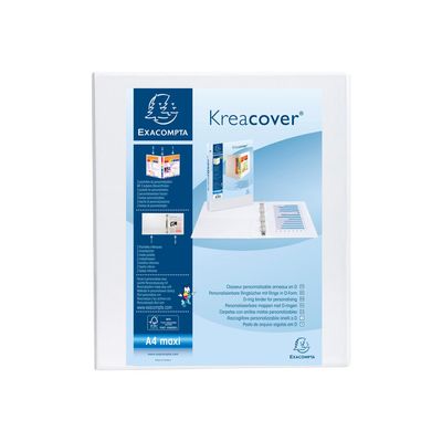 Exacompta Kreacover - Classeur à anneaux personnalisable - Dos 38 mm - A4 Maxi - pour 100 feuilles - blanc - 3 pochettes extérieures
