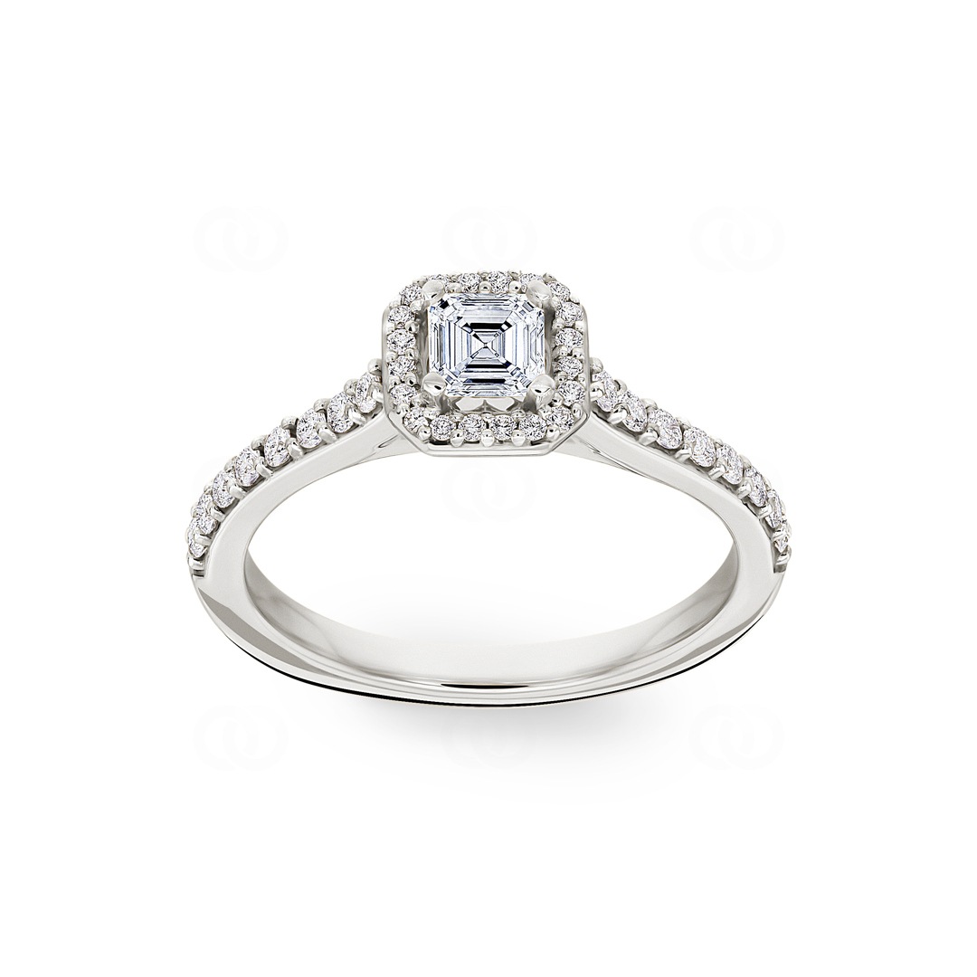Asscher Halo Diamantring 750/18 K Weissgold 0.62 ct G/si