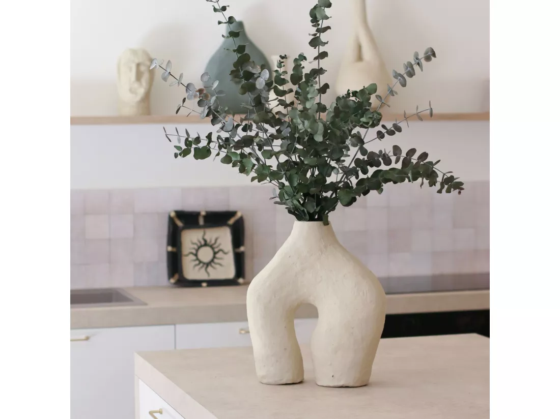 Now's Home - Vase Decoratif En Papier Mache Sable Fait Main 35x10x37cm Zagora