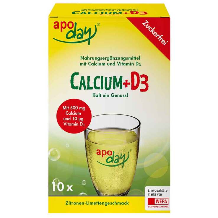 Apoday Calcium + D3 Zitrone-Limette zuckerfrei Pulver , 10X5 g
