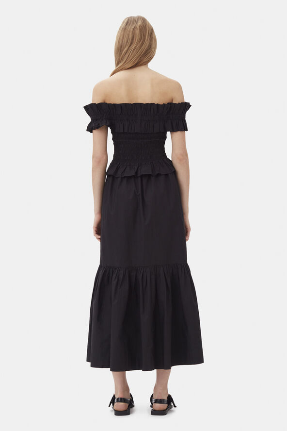 Ganni Cotton Poplin Off-shoulder Smock To Black