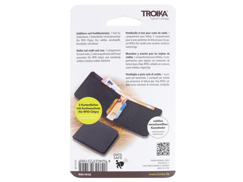 Troika Portemonnaie Slim Wallet Schwarz Kunstlederetui mit RFID-Schutz
