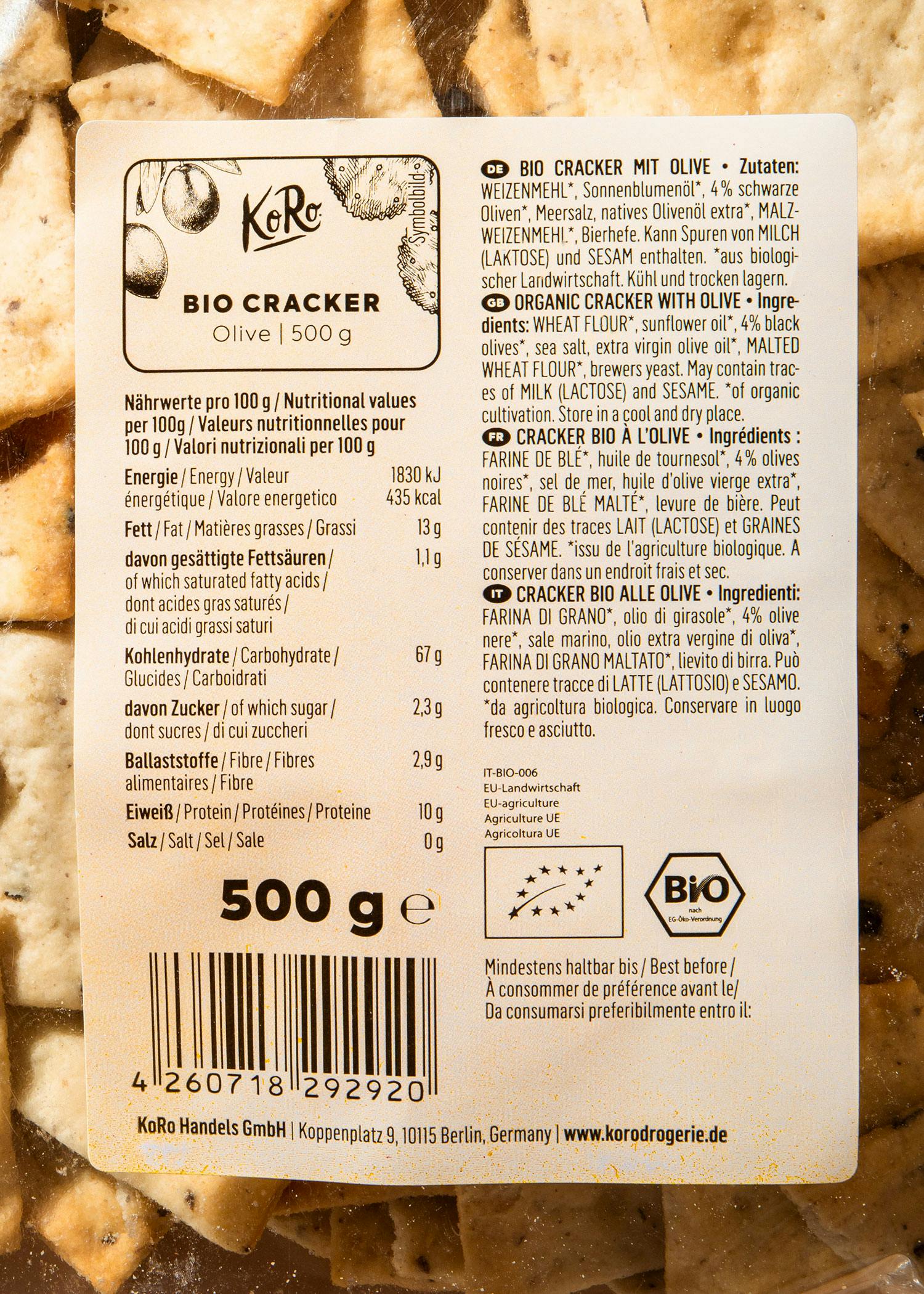 Bio Cracker Olive 500 g