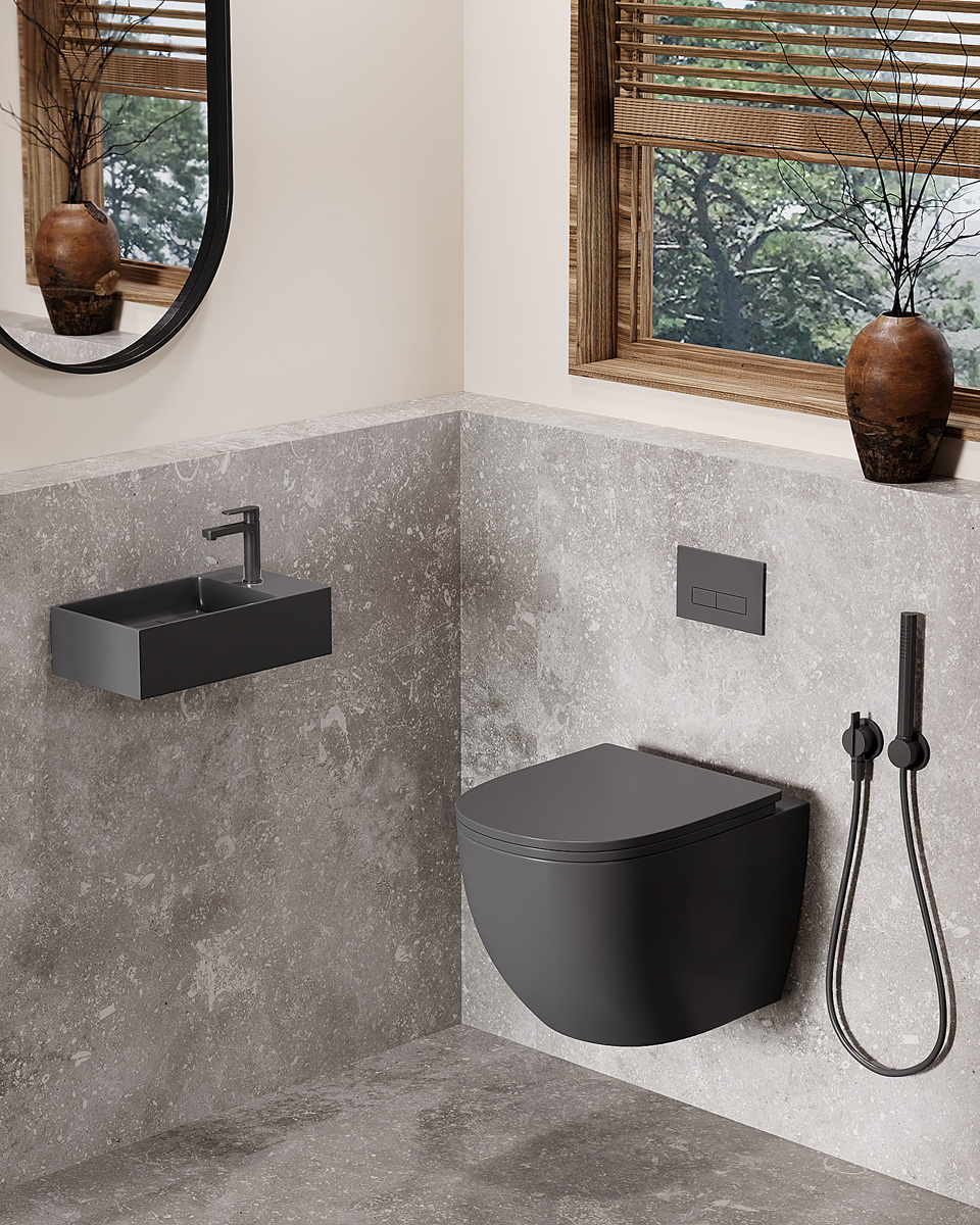 Saniclear Itsie fontein mat antraciet met kraangat rechts 39x22x10cm