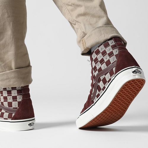 Baskets Sk8-Hi 00CP9 Stitch Chekerboard Burgundy