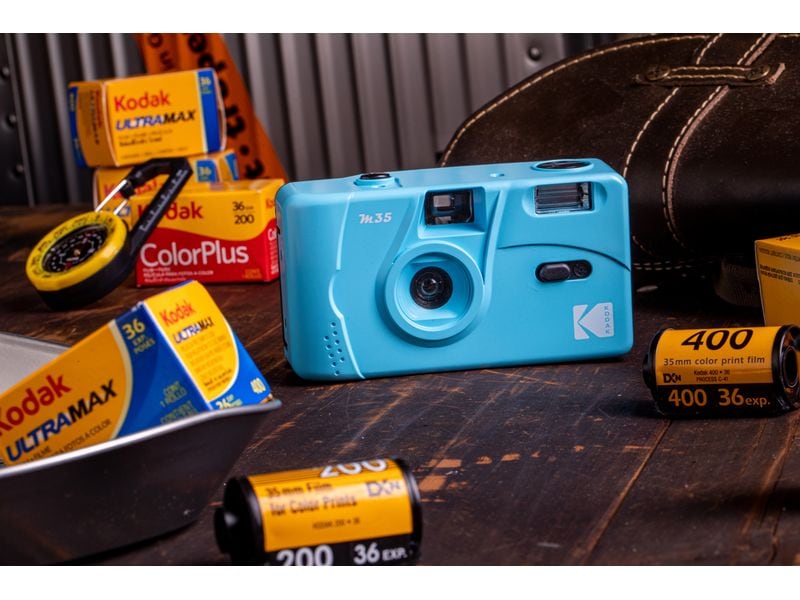 Kodak Analogkamera M35 – Blau Kleine wiederverwendbare Filmkamera mit Blitz