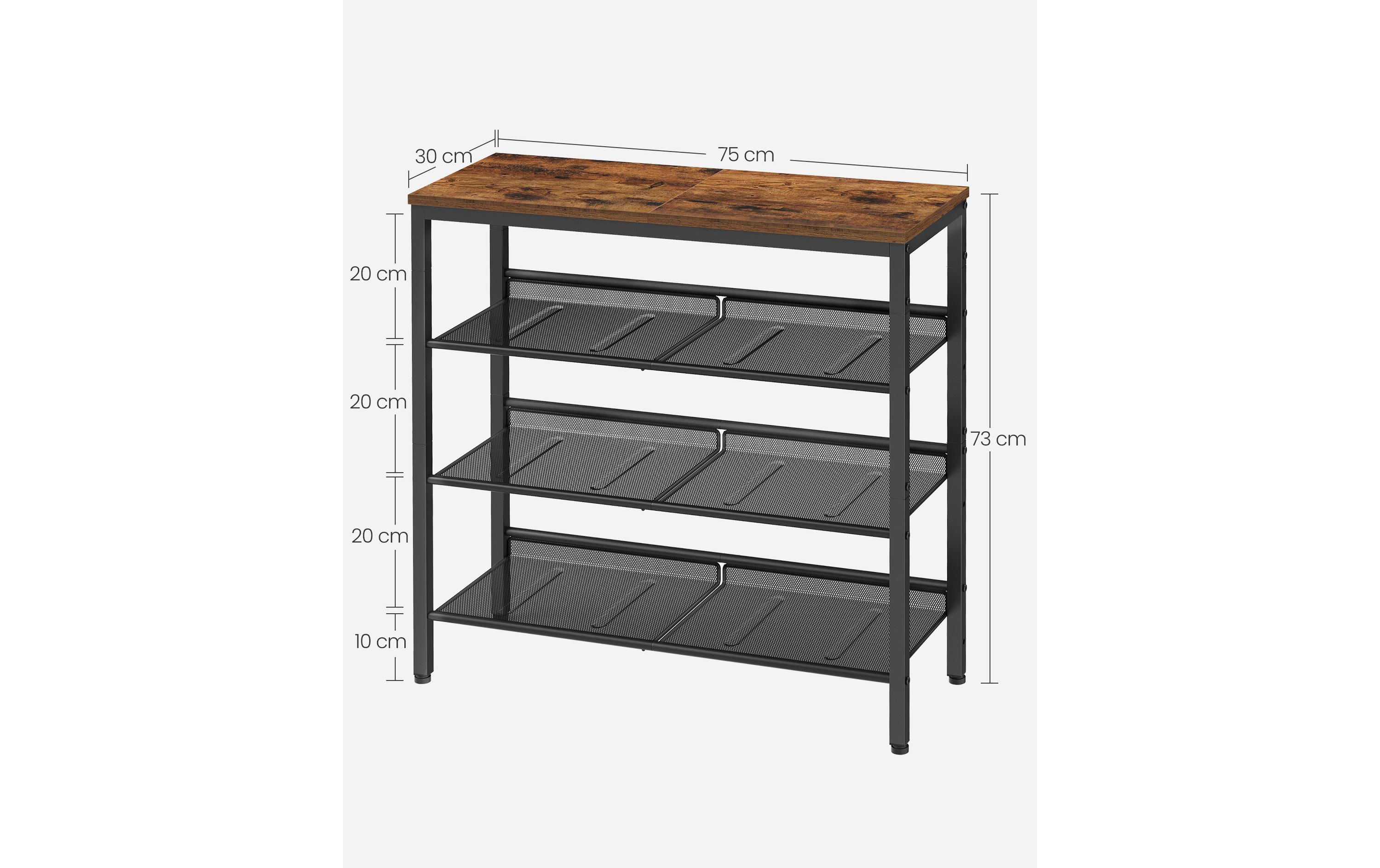 Schuhregal mit 4 Ablagen 75 x 73, Braun/SchwarzSchuhgestell
