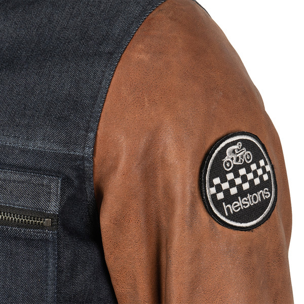 Helstons - Blouson Winston Coton Cuir Bleu / Marron