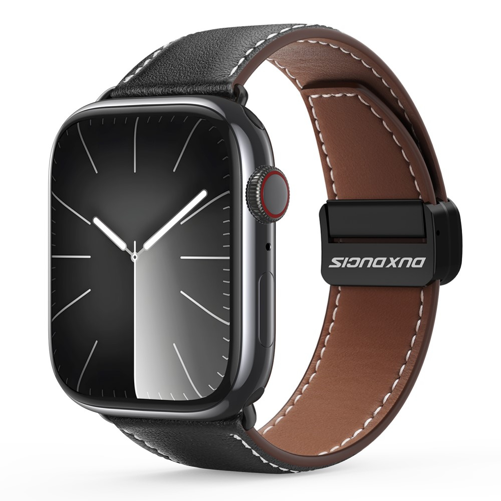 Apple Watch (49/46/45/44 mm) Echtleder Armband mit Magnet-Verschluss (Gelenkumfang 185-245mm) - Schwarz