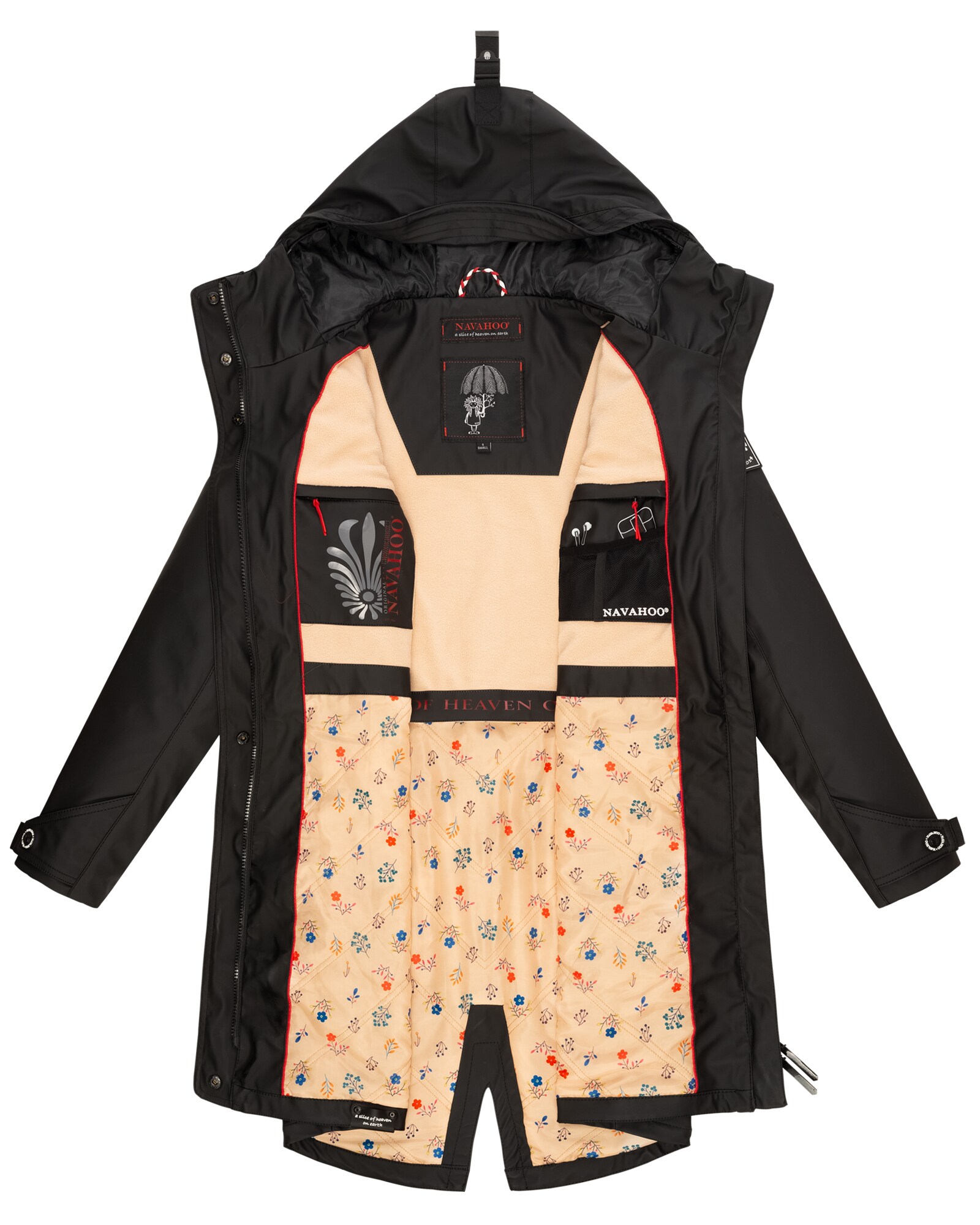 NAVAHOO Damen Übergangsjacke Outdoor Funktions Regen Mantel Parka Kurzmantel mit Kapuze Schötchen
