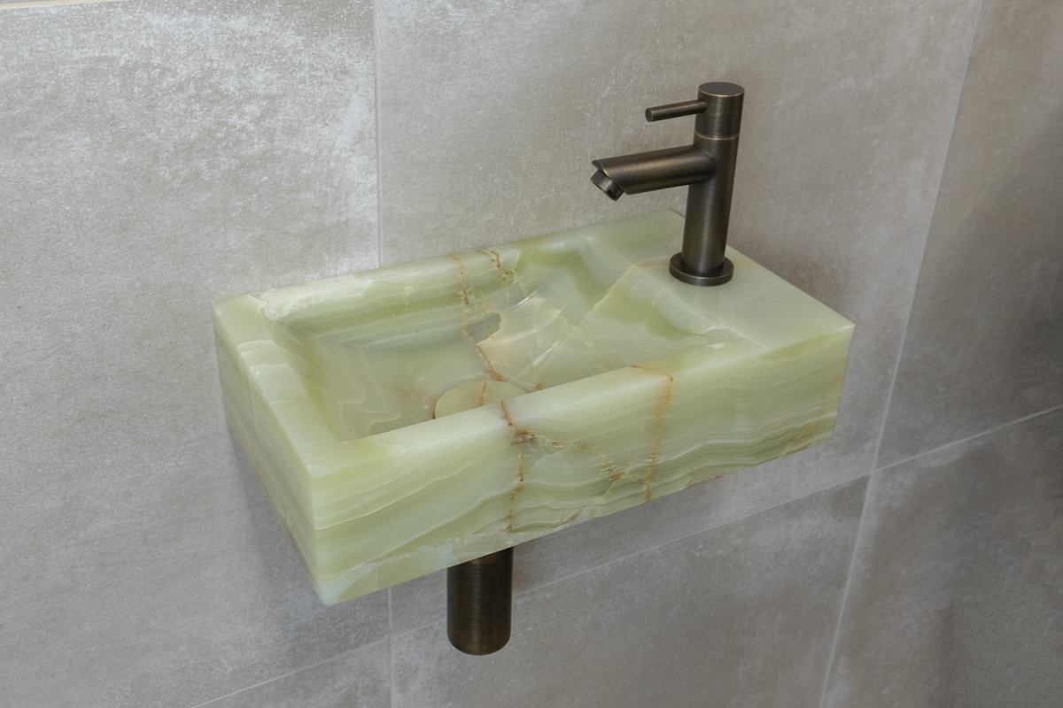 Saniclear Green Onyx fonteinset met rechte kraan in verouderd messing