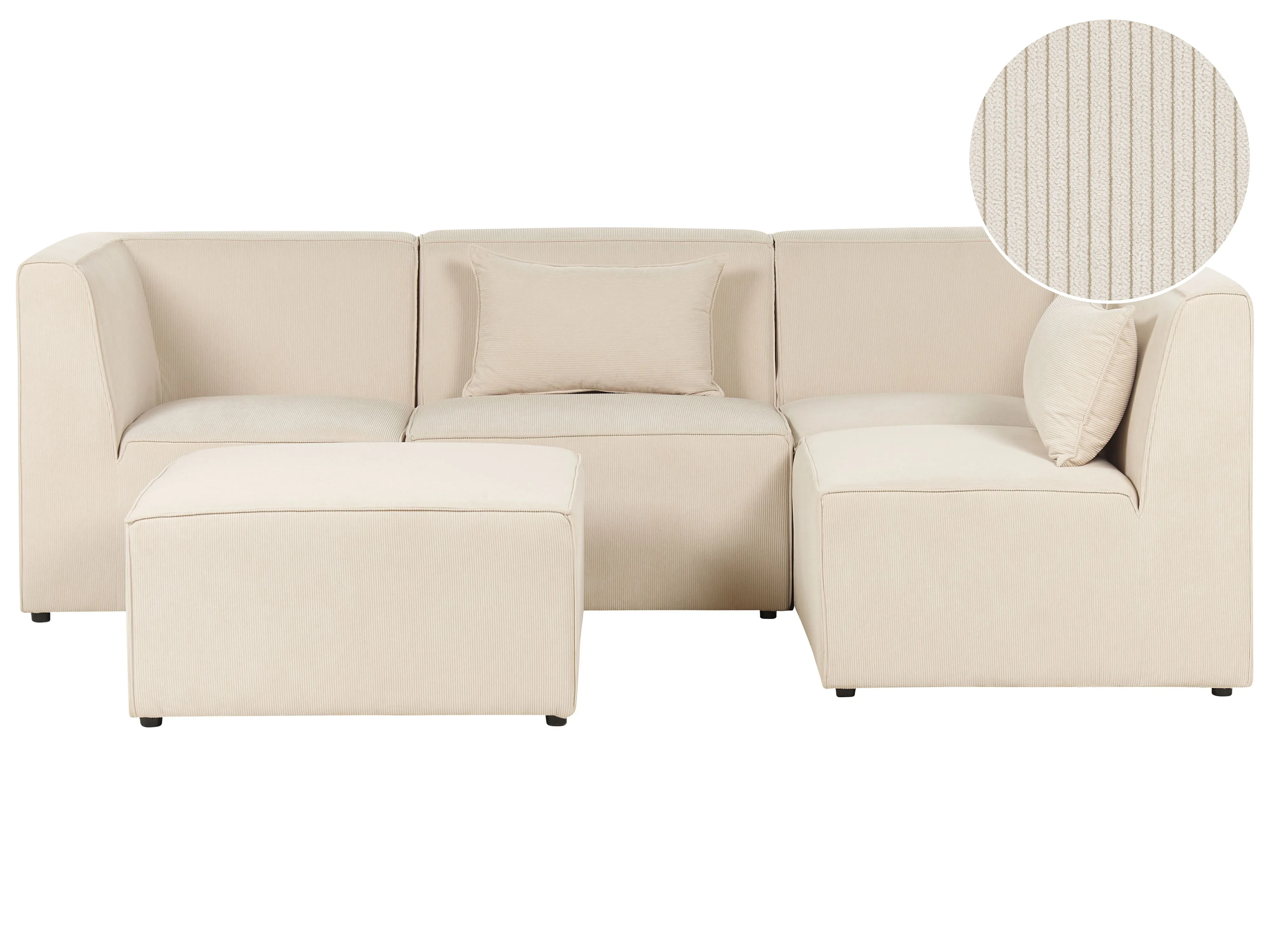 Modulaire hoekbank 4-zits LEMVIG Corduroy Lichtbeige met ottomaan linkszijdig