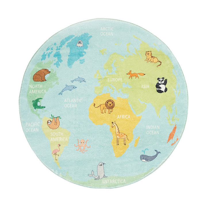 Rond kindervloerkleed - Globe Lichtblauw | Speelplezier!