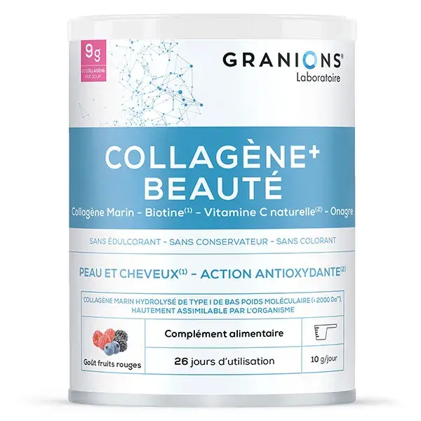 Granions Beauty + Colágeno Marinho, Ácido Hialurônico - Sabor Frutas Vermelhas 260g