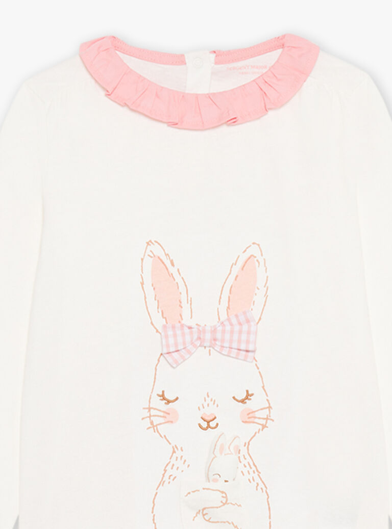 Ensemble pyjama écru à lapin et à carreaux