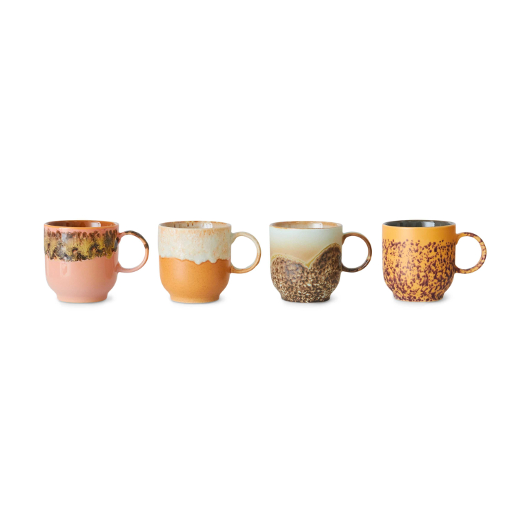 HKliving 70's Ceramic koffiekop met oor set van 4 cape
