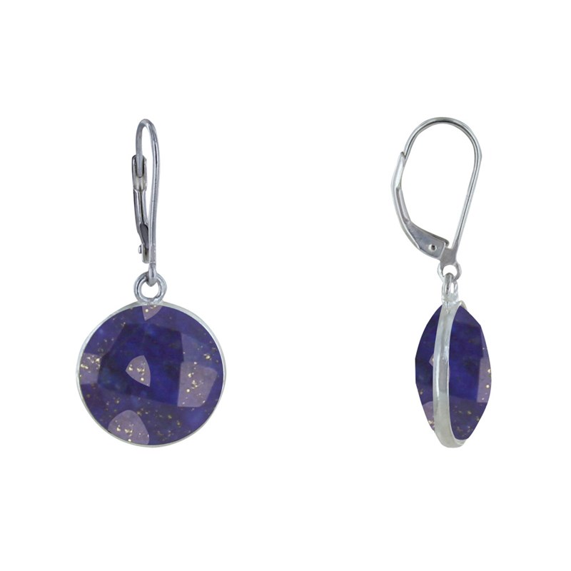 Boucles d'Oreilles Argent Disque de Lapis Lazuli Facettée