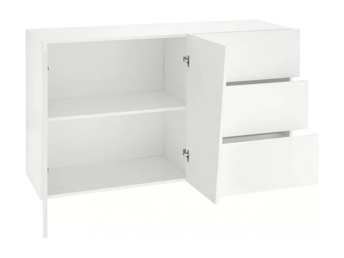 Buffet Dficagn, Buffet de cuisine avec 2 portes et 3 tiroirs, Buffet de salon, 100% Made in Italy, 141x43h86 cm, Blanc brillant