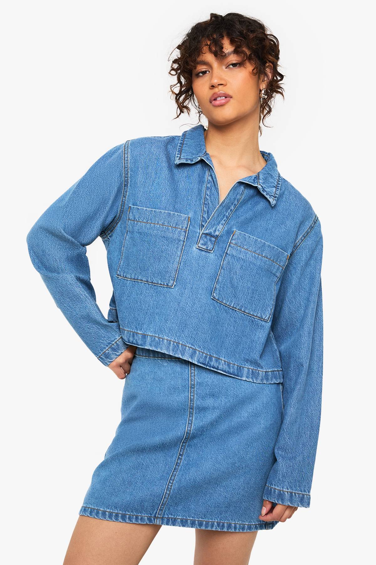 boohoo Chemise de rugby en denim à col