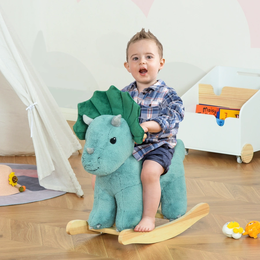 HOMCOM Schaukeltier Spielzeug, Triceratops, Wal Dunkelgrün