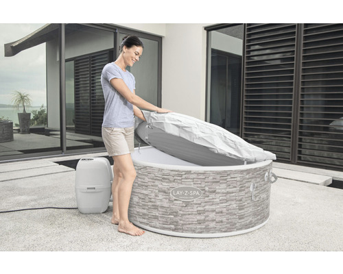 Bestway® LAY-Z-SPA® Vancouver AirJet Plus™ opblaasbare hottub met 140 luchtjets, geïntegreerd verwarmingssysteem, multifunctionele pomp en app-bediening, grijs