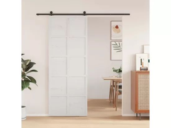 Porte de grange blanc 80x208 cm bois massif de pin