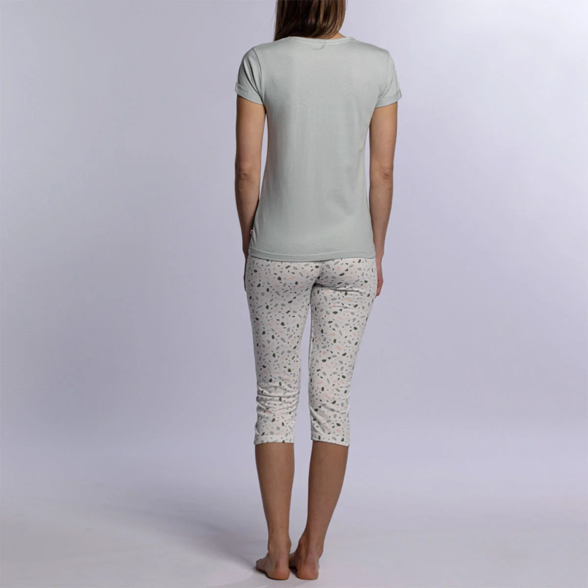 Pyjama court femme TERRE vert clair/imprimé
