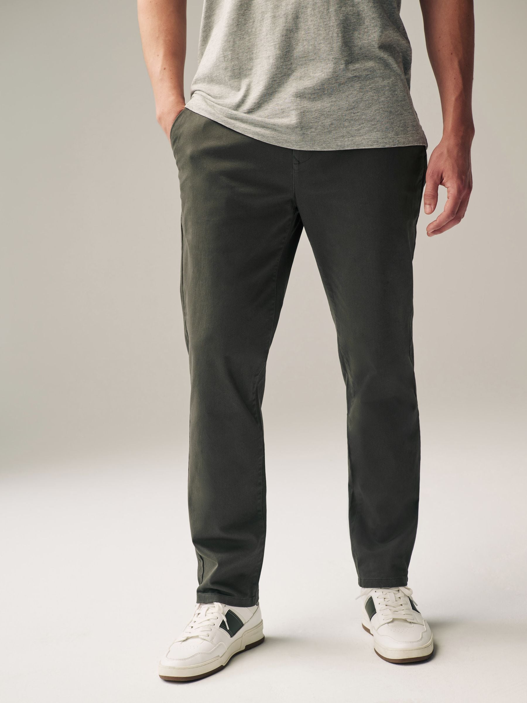 Groen-kaki - Straight fit - Stretchy chino