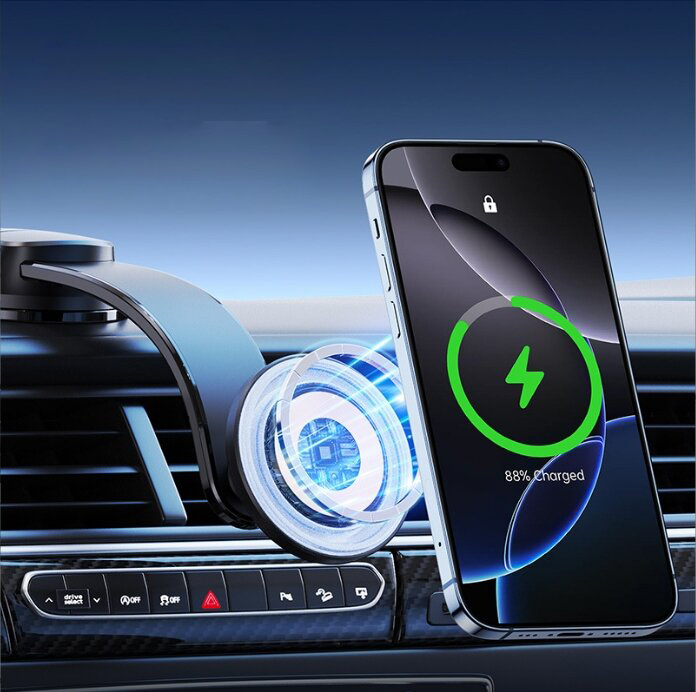 (15W) Dashboard MagSafe Qi2 Wireless Charge Auto KFZ Ladegerät Saugnapf Halterung - Schwarz