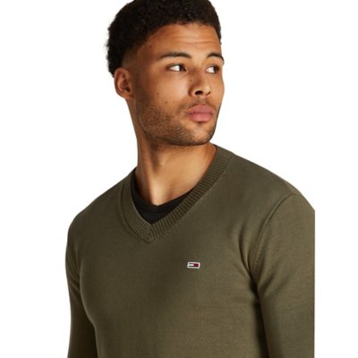 Pull homme Col V Kaki TOMMY HILFIGER