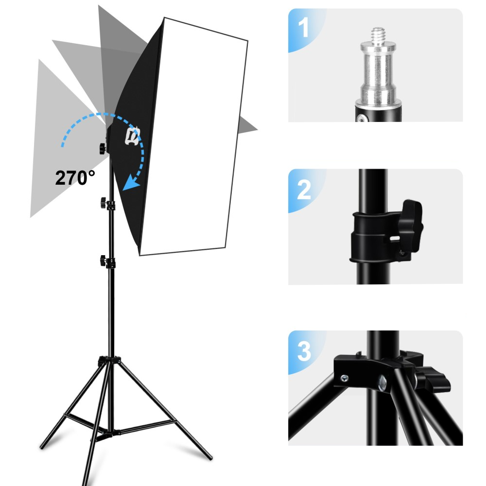 (50x70cm) Fotostudio Softbox Fotobeleuchtung Tripod Stativ mit Diffusor   4x E27 LED Lampen (5700K) - Schwarz