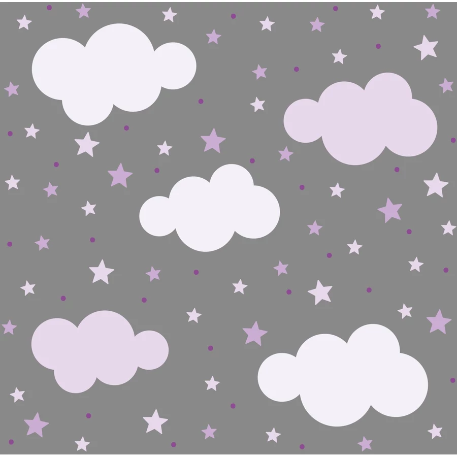 Nikima Wandtattoo 141 Wolken, Sterne und Punkte Set lila flieder - 87 Stück in 6 vers. Größen lila