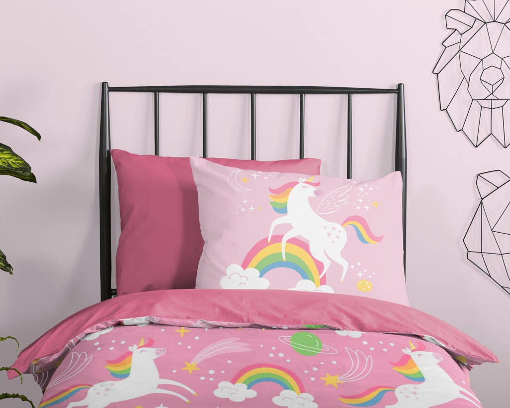lazy kinderdekbed eenhoorns roze (140x200)