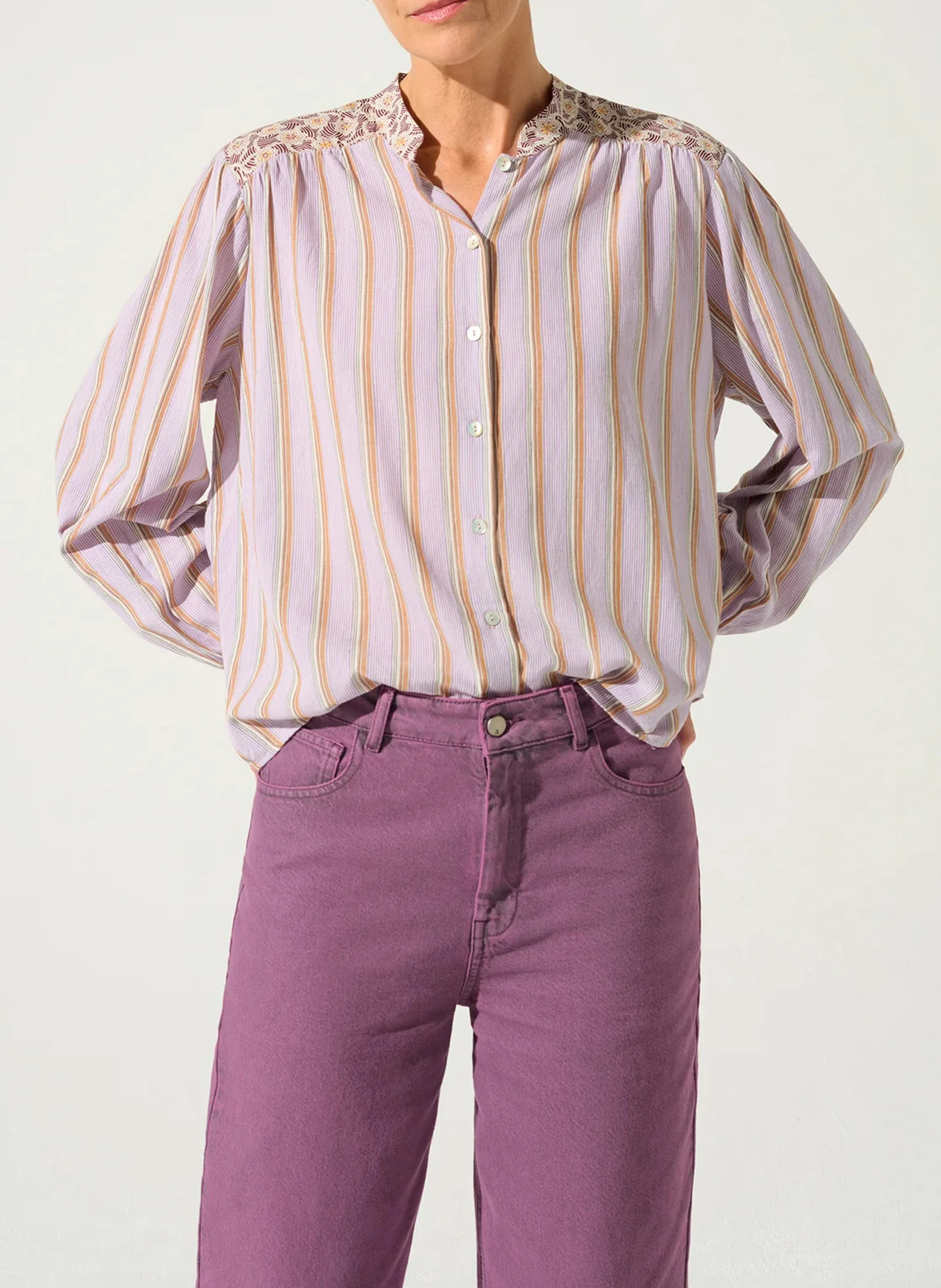 Blouse col rond en coton | Violet