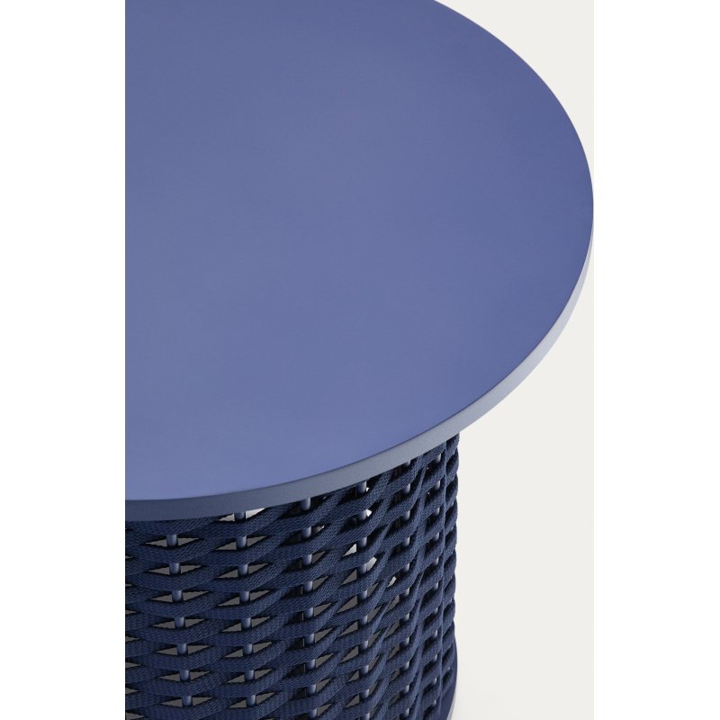 Table auxiliaire d’extérieur Sedalis en aluminium et corde bleue Ø50 cm