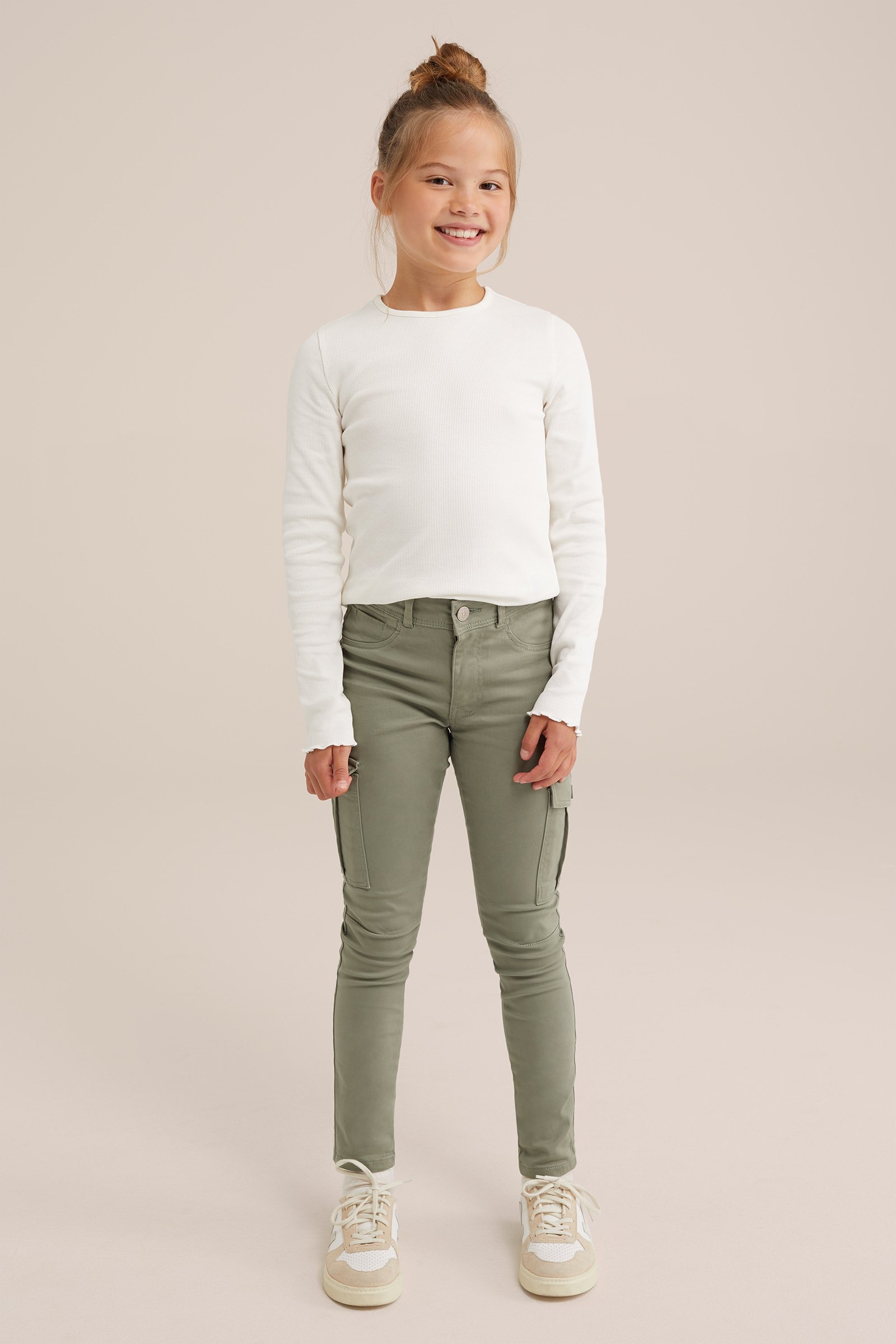 Meisjes T-shirt van ribstof WE Fashion Wit