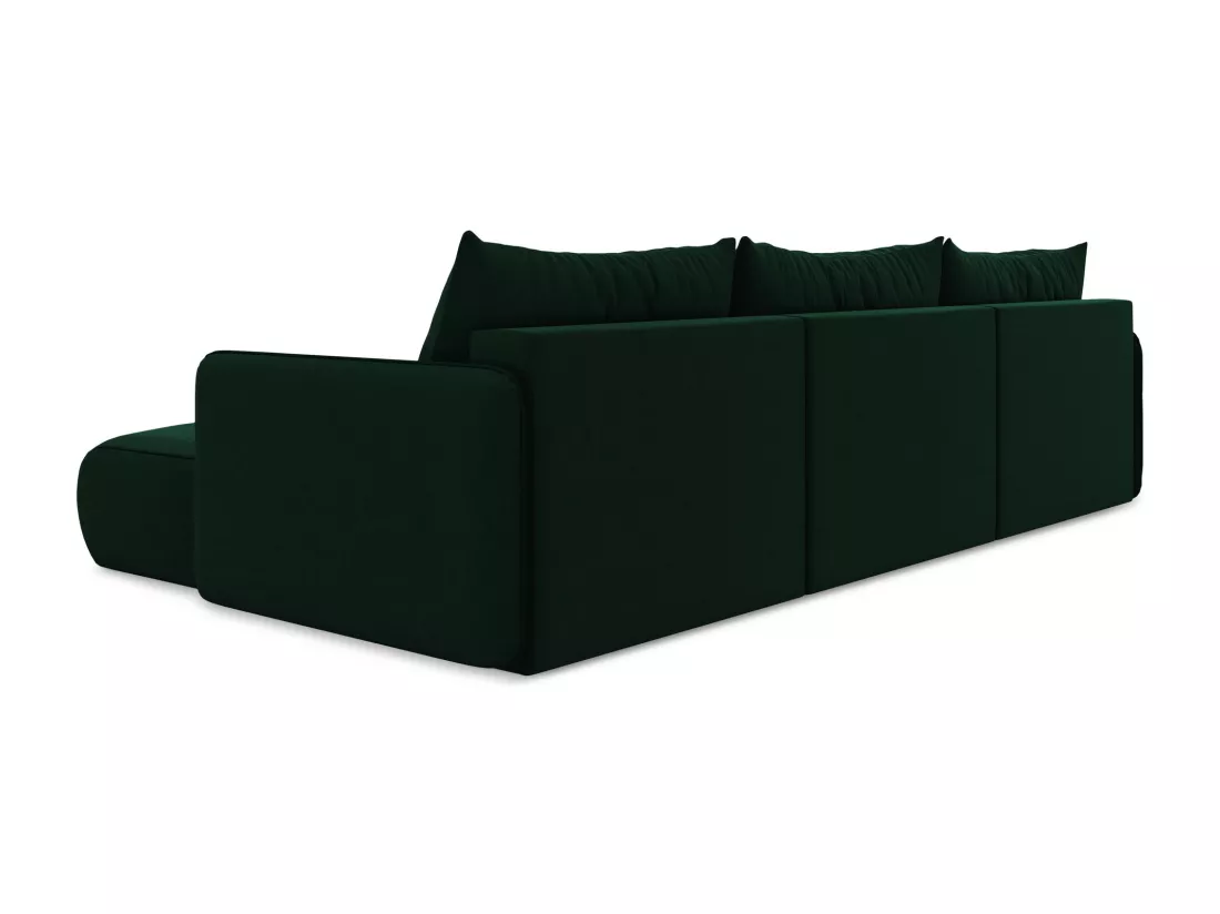 Canapé d'angle panoramique convertible en velours - bouteille verte - NANEA