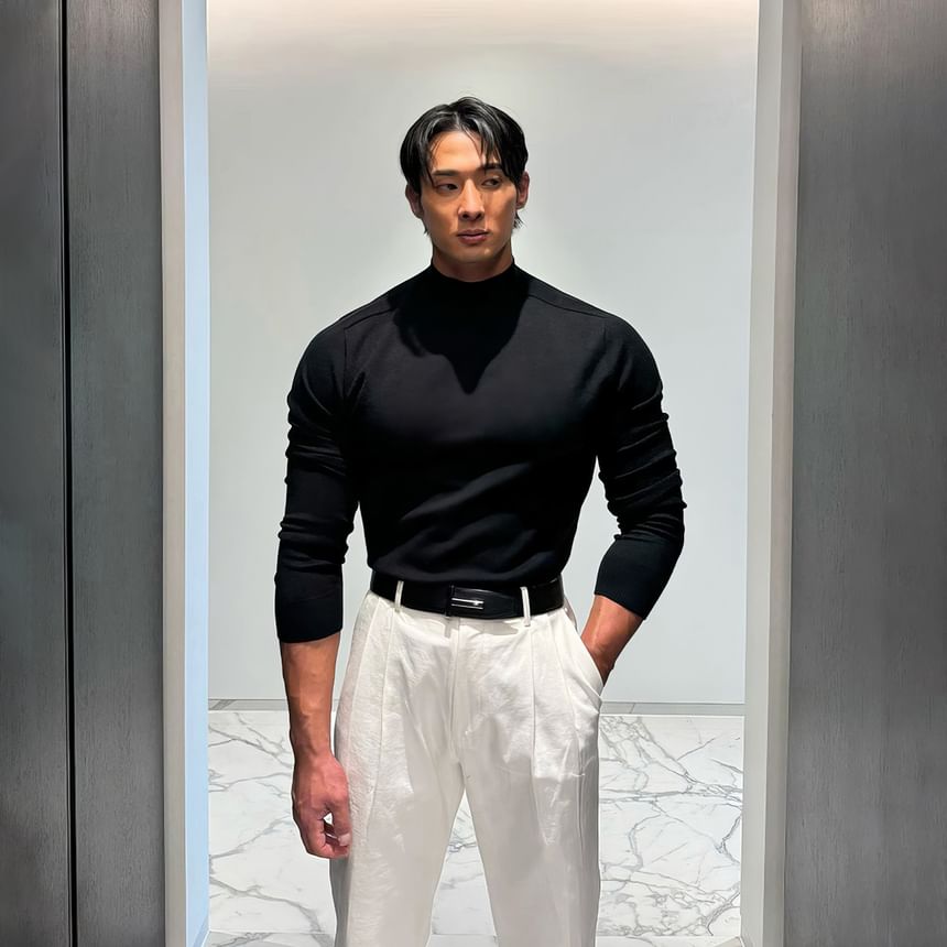 mopagrati - Effen gebreide top met lange mouwen en mockneck