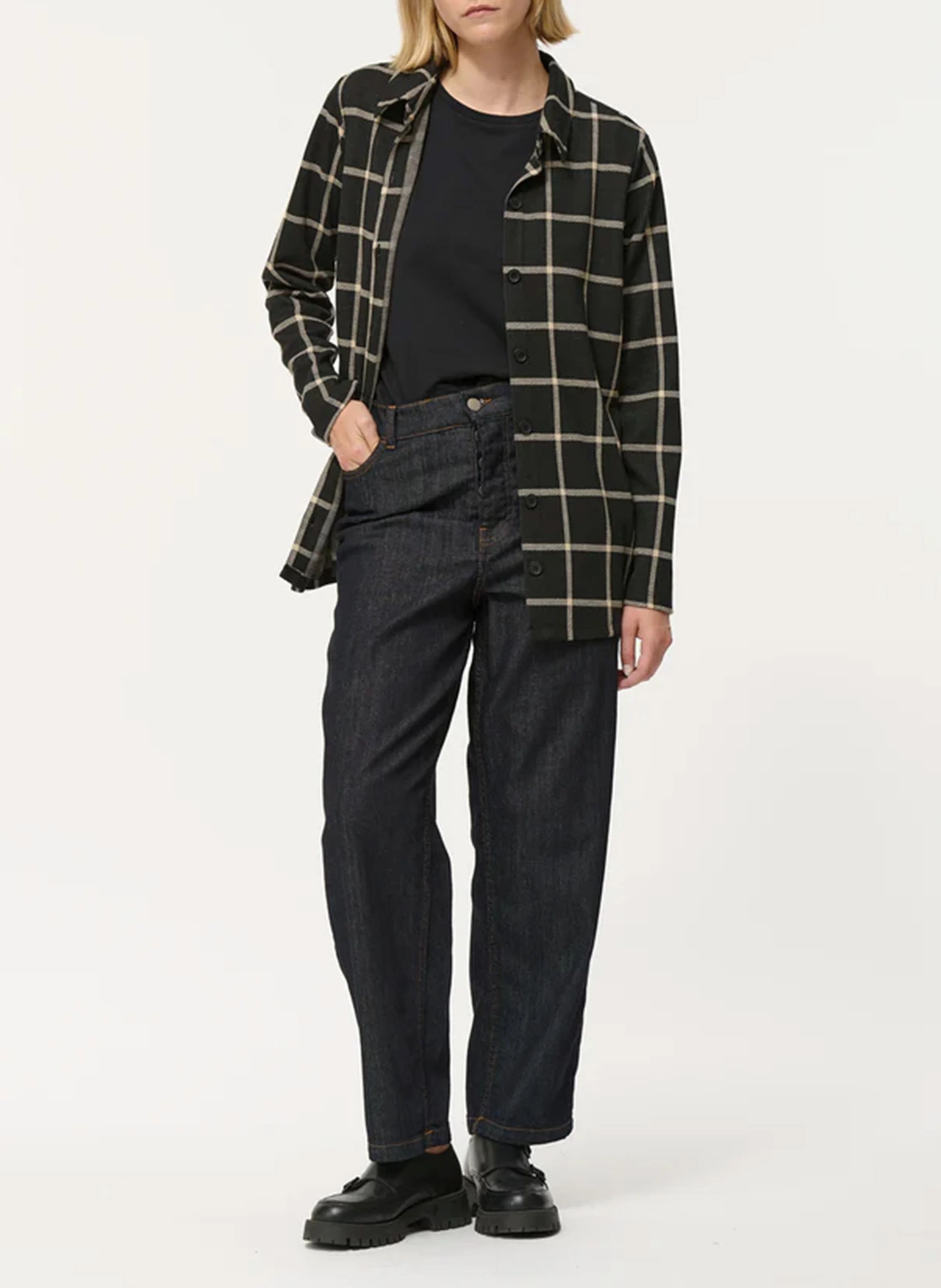 Chemise col classique à carreaux | Noir