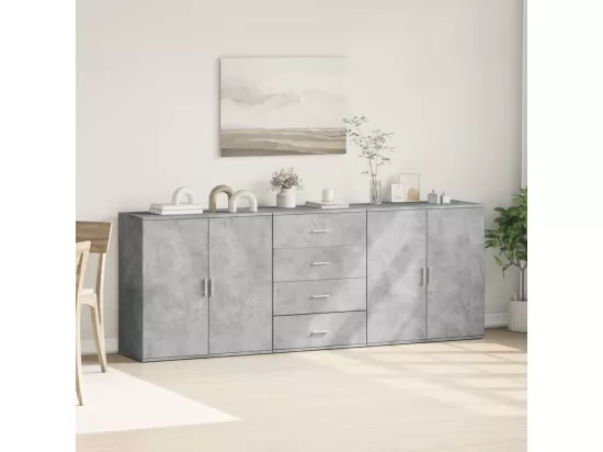 Buffets 3 pcs gris béton bois d'ingénierie