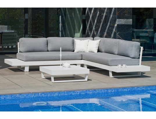 HEVEA - Salon extérieur Ensemble salon sofa de jardin menfi 2+2 en aluminium blanc c...
