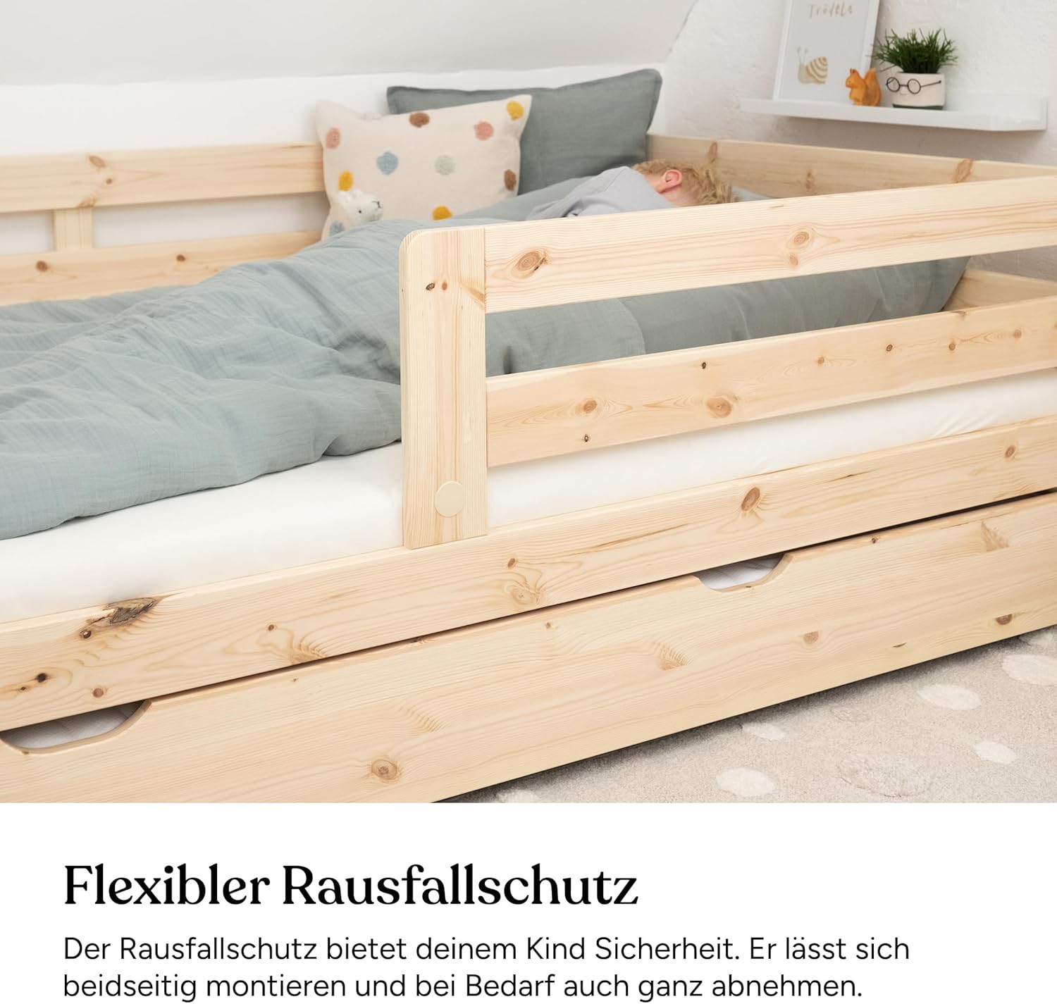 Ehrenkind® Kinderbett Sona mit Doppelschublade aus massivem Kiefernholz Weiß 120x200 cm