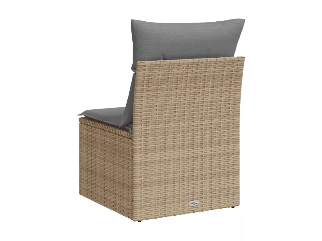 Canapé de jardin sans accoudoirs coussins beige résine tressée