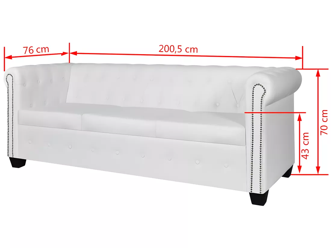 Canapé Chesterfield à 3 places cuir synthétique blanc